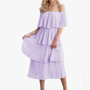 Brand new purple pleated off shoulder dress